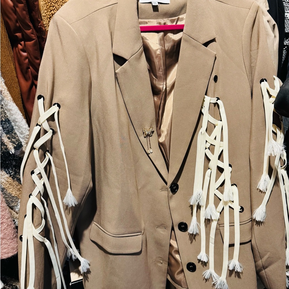 Stylish Tan Jacket with Tassel Details